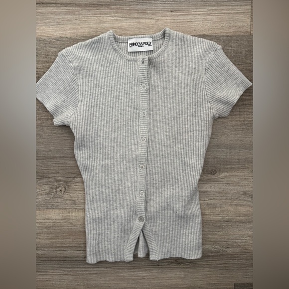 Princess Polly Ribbed Gray top - Picture 1 of 3